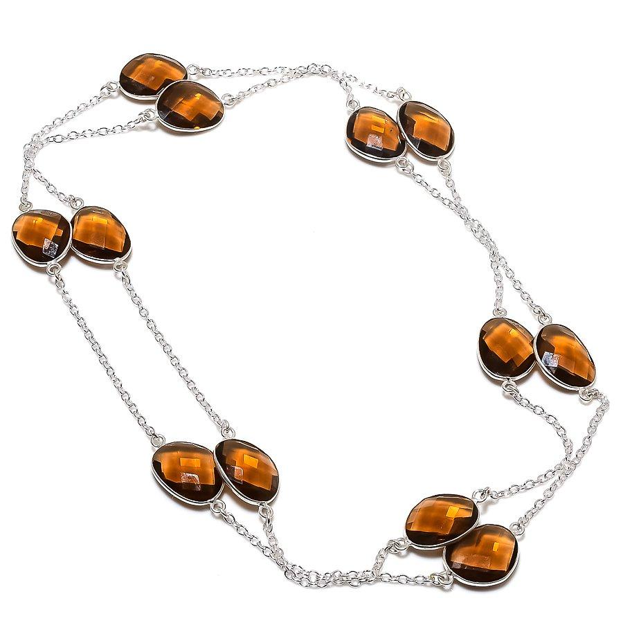 

Ювелирное ожерелье из стерлингового серебра 925 пробы с натуральным дымчатым топазом 36 дюймов E9b34