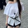 Zomerse Mode Offshoulder Gedeelde Gerimpelde Taille T-shirt Voor Dames