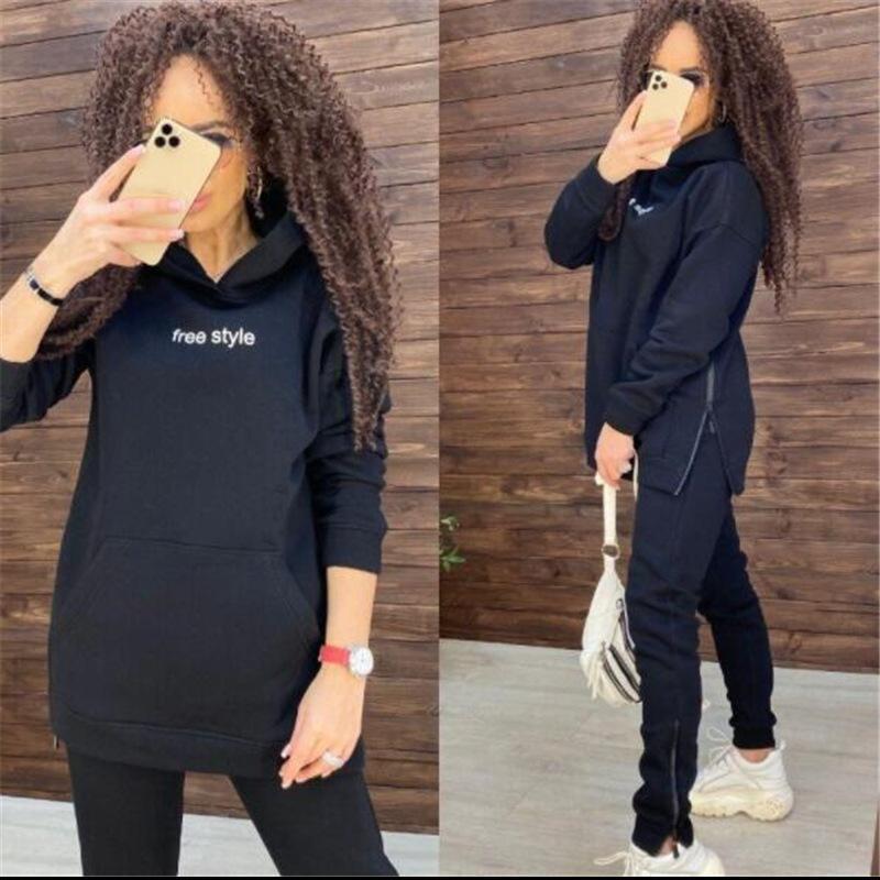 

Осенне-зимняя мода с длинными рукавами для спорта и отдыха из двух частей с капюшоном M чёрный