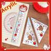 4pcs Acrylic Straight Ruler Measurement Drawing Stationery Set Square Protractor  School Office