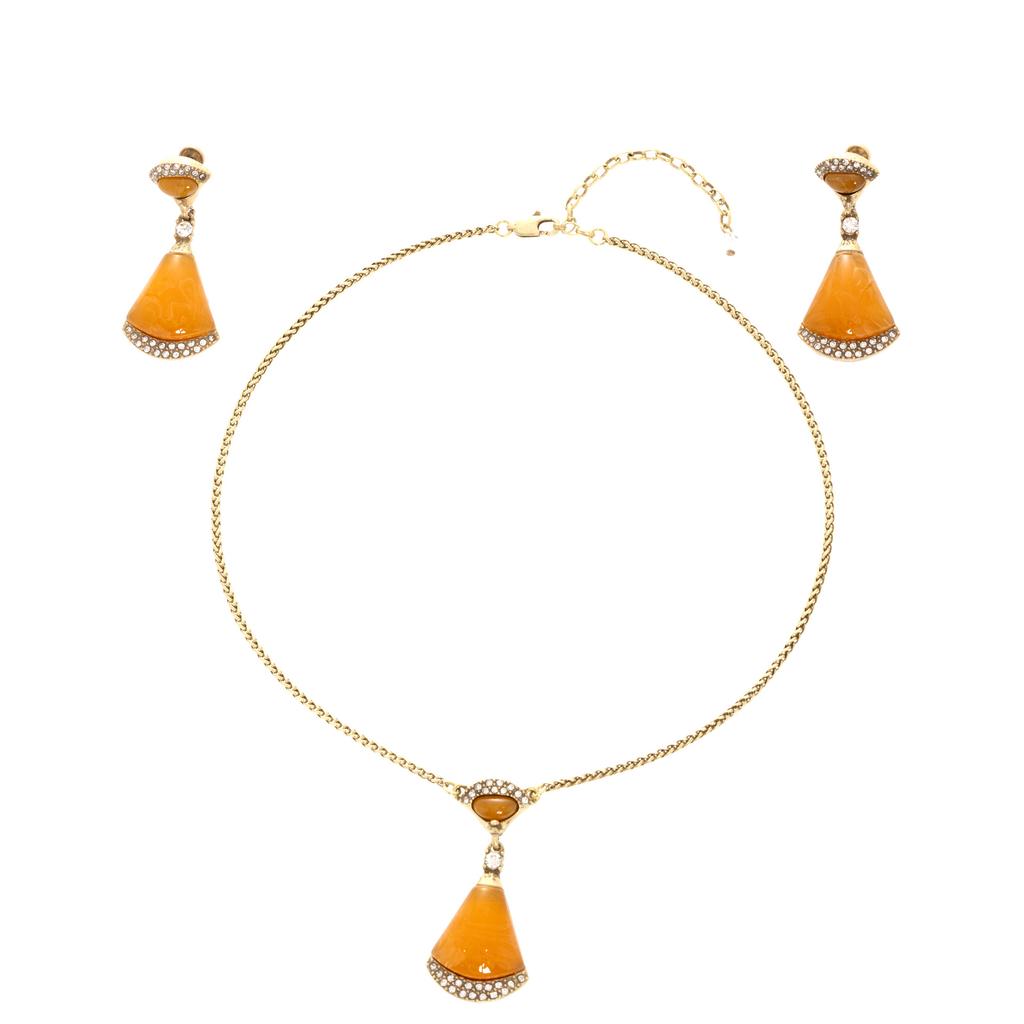 Leichter Luxus Kurzer Rock Halskette Damen Fächerförmig Gelb Naturstein Voll Diamant Anhänger Schlüsselbein Kette Damenschmuck Halskette