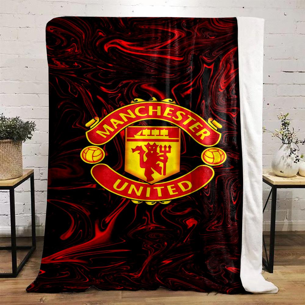 Manchester United Logo Red Swirl Design Flannel Blanket for Bedroom, Living Room, Sofa, and Nap