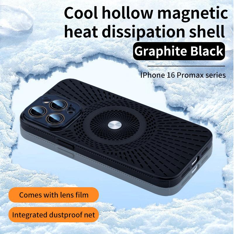 Apple 16promax mobile phone case cool ice feeling hollow magnetic suction heat dissipation iphone15 lens film 14 protective cover