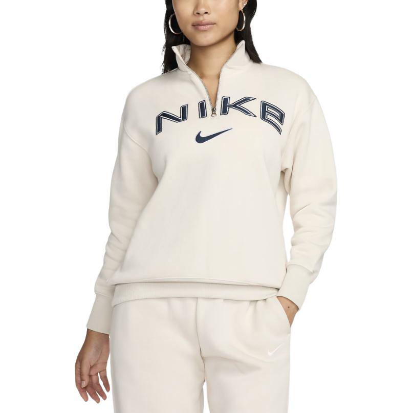Nike Sportswear Phoenix Fleece Logo FW24 Outdoor Casual Sports Pullover Long Sleeve Jacket Women Jackets Off-White FV7680-104