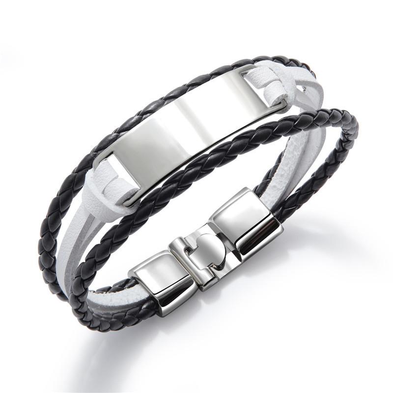 

Hand Woven Multi Layer Men Leather Bracelet Ethnic Simple Nameplate Band Retro Student Accessory серебро белый