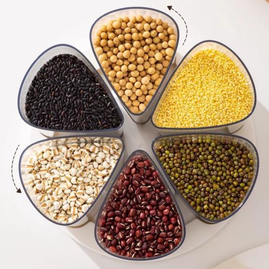 360-Degree Rotating Grain Dispenser Dry Food Storage Bin with Lids Cereal Dispenser with 6 Sealed Containers for Rice Flour Oats Pantry Countertop