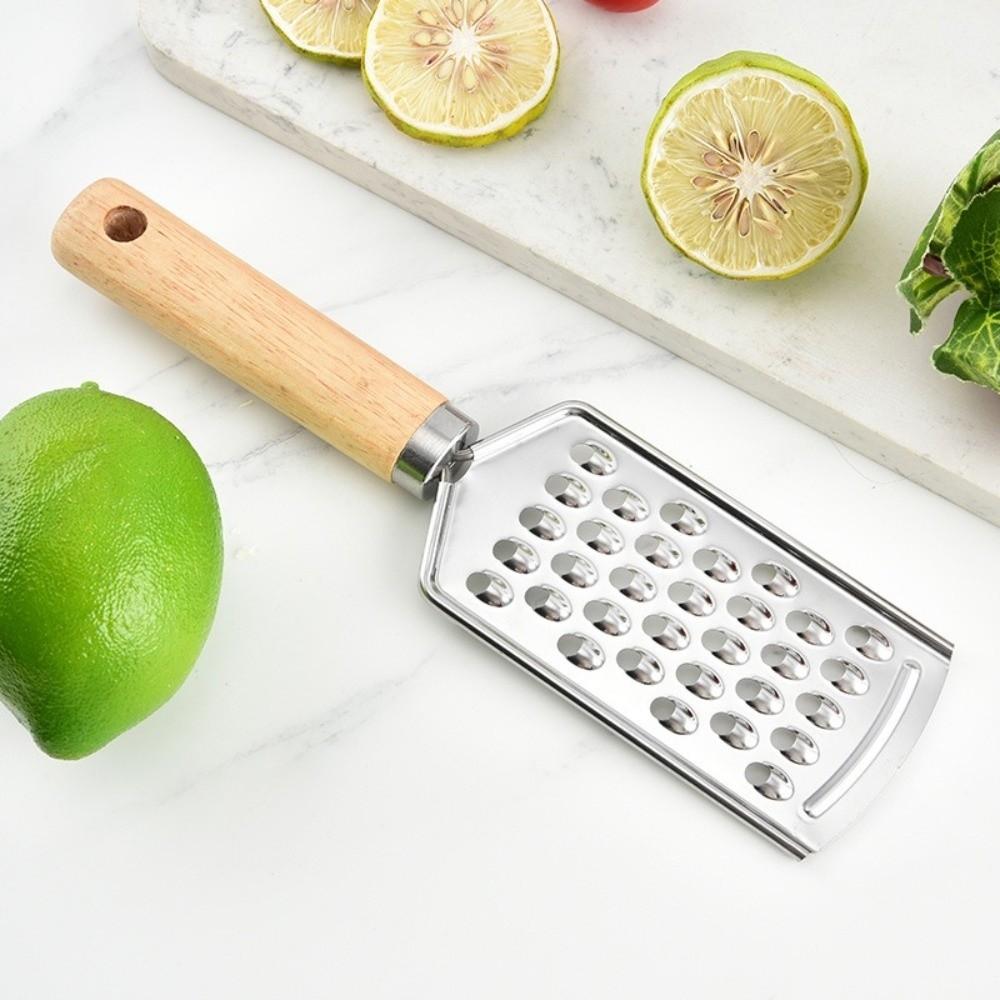 Stainless Steel Cheese Grater Handheld Non-Slip Cheese Grater Flat Quickly Wooden Handle Lemon Zester for Kitchen Accessories