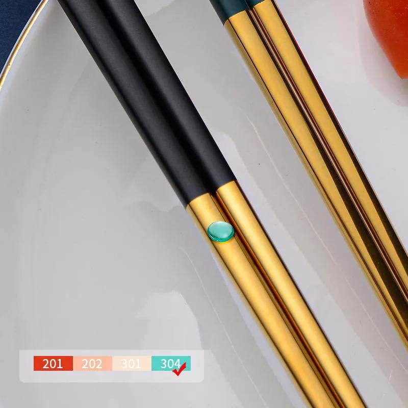 1 Pair 304 Stainless Steel Chopstick With Box Holder Non-slip Sushi Food Metal Sticks Portable Chopsticks For Travel Outdoor