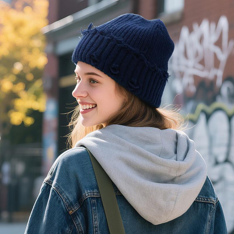 New autumn and winter adult knitted hat children's wool hat women's winter Korean version ripped hat versatile and small face