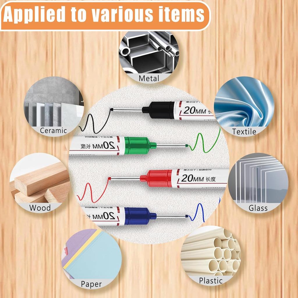 12 PCS Long Head Deep Hole Marker Pens, 20mm Long Nib Markers, Waterproof Quick Drying Colorful Carpenter Marking Tool for Office Supplies,