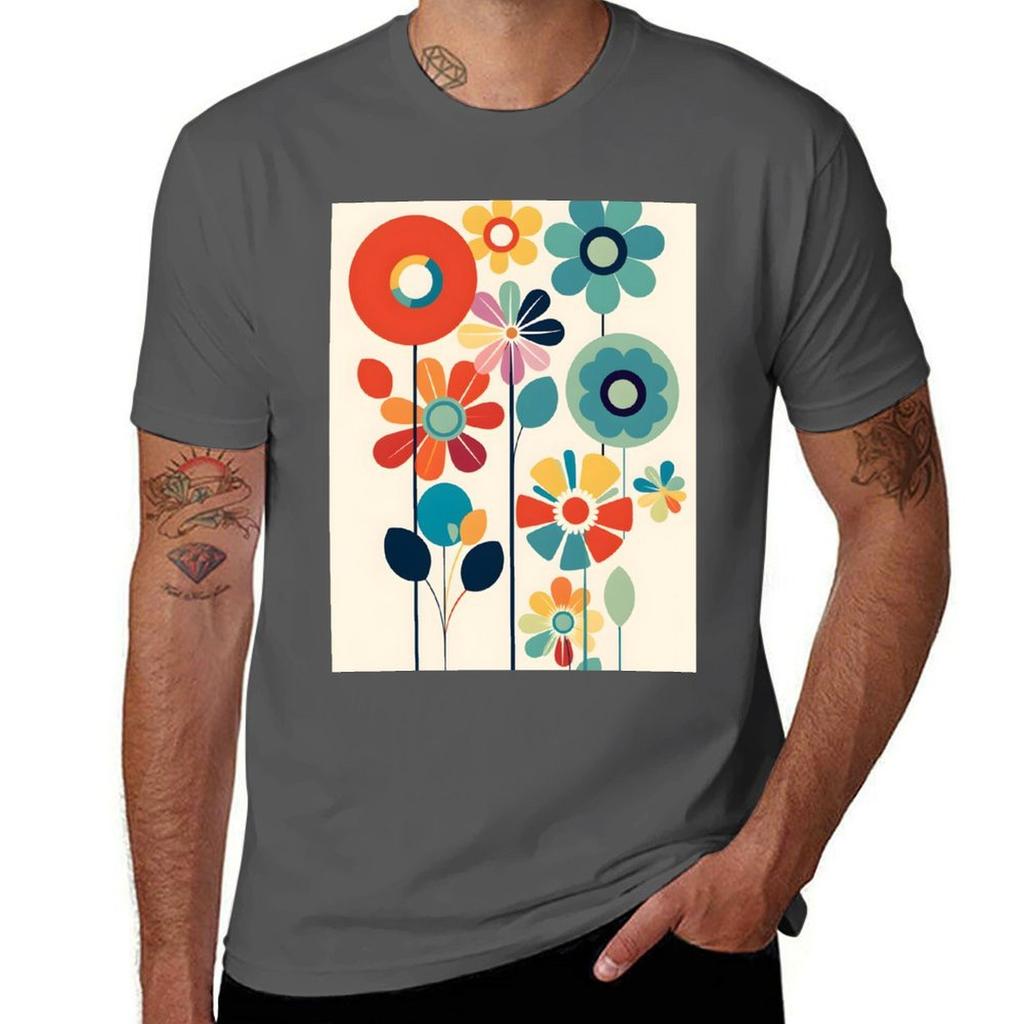 Retro Floral Minimalist 60's Flowers Mother's Day T-Shirt Fitness Quick Dry Short Sleeve Top