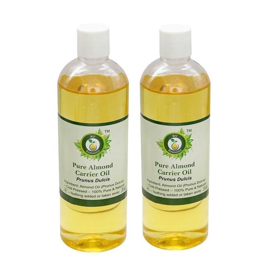 R V Essential Pure Almond Carrier Oil (100ml+100ml) Pack of Two- Prunus Dulcis (100% Pure and Natural Cold Pressed)