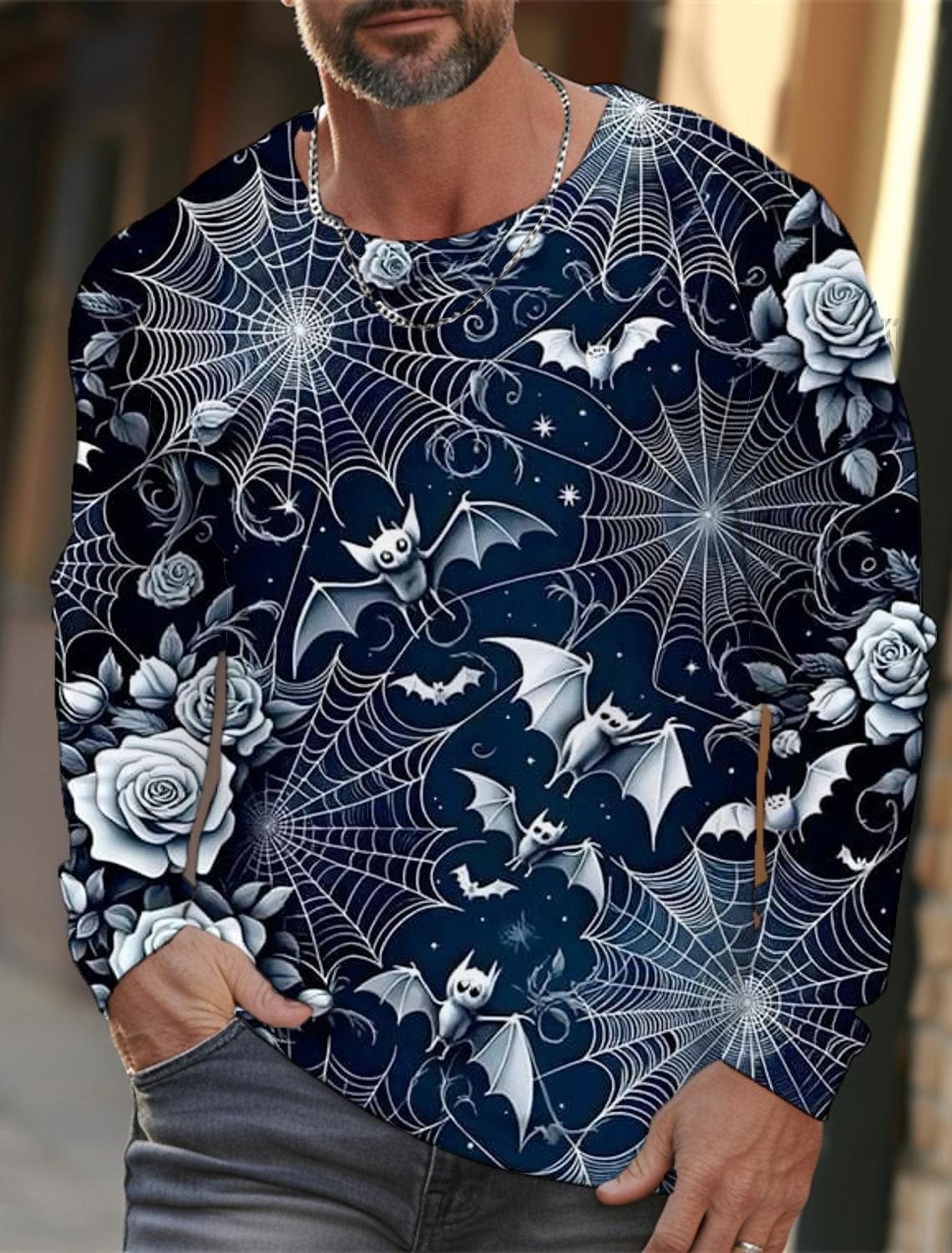 Весенне-осенняя мужская футболка с длинным рукавом и принтом паутины в 3D-стиле — фото 7