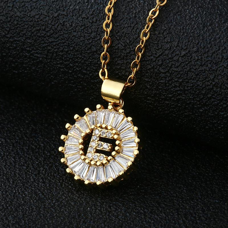 Xiyin Multicolor Zircon Copper Clavicle Chain Necklace with 26 Initial Pendants for Women