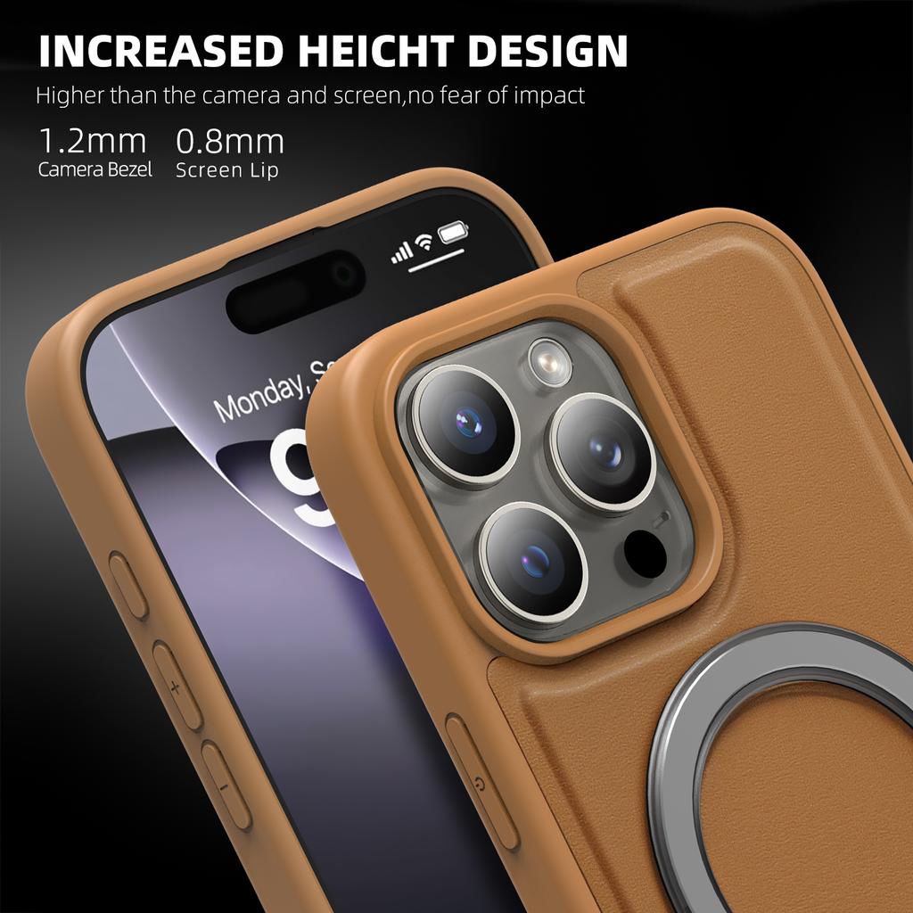 Magsafe Magnetic Metal Car Bracket Ring Luxury Matte Leather Phone Case For iPhone 16 Pro Max 14 11 12 13 15 Pro Max Back Cover