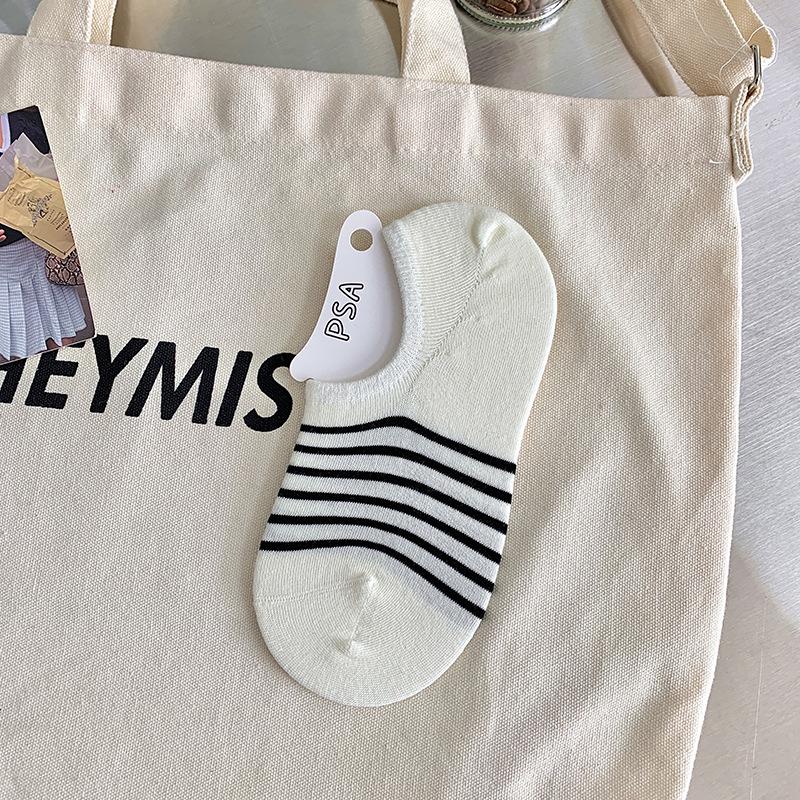 Striped Socks, Women's Boat Socks, Trendy Cotton Socks, Summer Thin, College Black and White Short Socks, Spring and Summer Invisible Socks