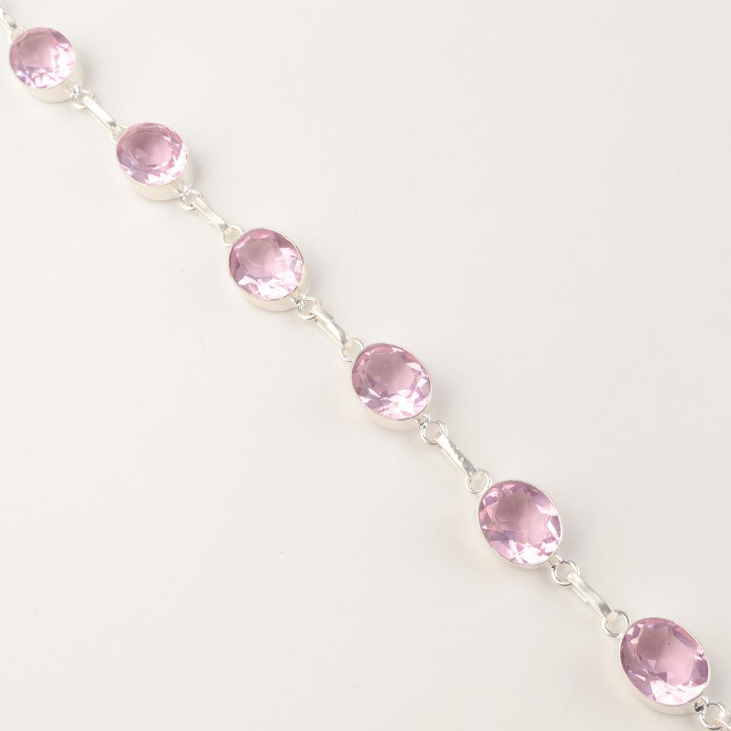 Morganite Gemstone 925 Sterling Silver Handmade Bracelet Jewelry For Women Gift RB-5-17