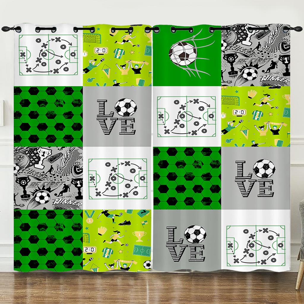 Curtains Sports Football 3D Digital Printing Blackout Curtain Punching