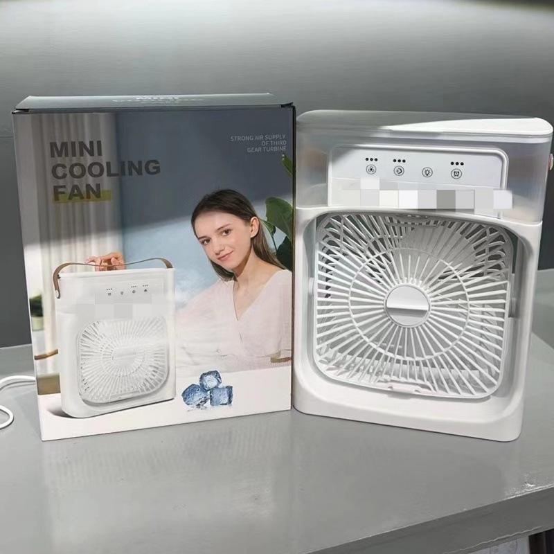 USB Electric Fan Portable Fan Air Conditioners LED Night Light Water Mist Fun 3 in 1 Air Humidifie for Home