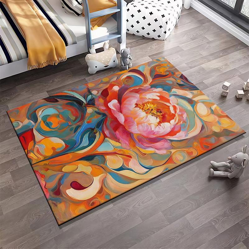 Abstract Colorful Flower Pattern Carpet for Living Room Decoration Suitable for use as an anti-slip for living room bedroom sofas