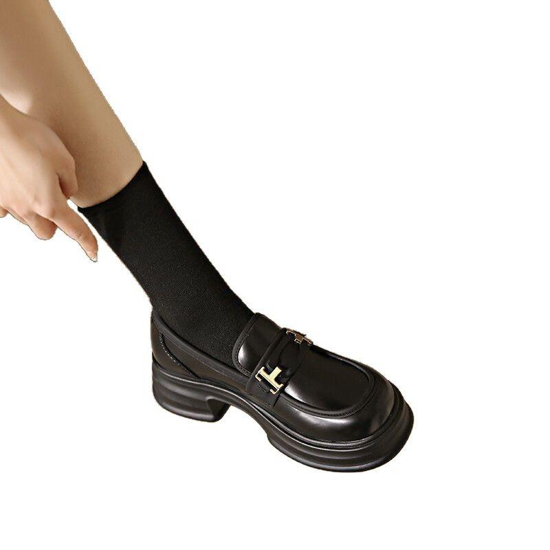 Platform British Style Small Leather Shoes Women's 2025 New Spring and Autumn Thick Heel Fashion Round Head One Pedal Casual Loafers