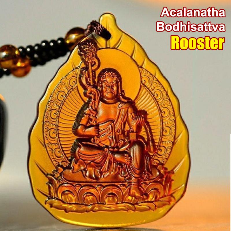 Ice Yellow  Lucky Pendant Long Sweater Necklace Manjushri Amitabha Tibetan Buddhism Religion Amulet Necklaces Unisex Gift