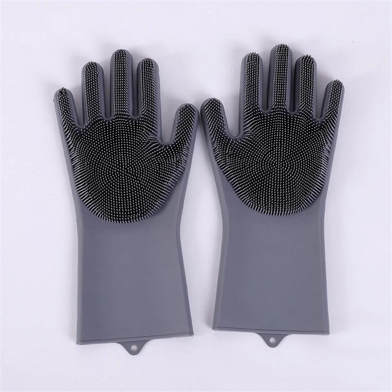 

2Pcs Cleaning Gloves Silicone Rubber Dish Washing Glove Rubber Sponge Glove Household Scrubber Dishwashing Cleanner For Kitchen