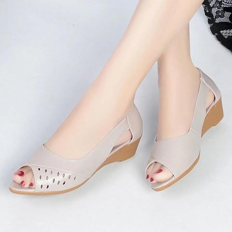 Sandales en cuir véritable souple pour femmes, semelle tendon d'été, sandales compensées, semelle souple, confortables, nouvelle bouche de poisson, chaussures pour femmes