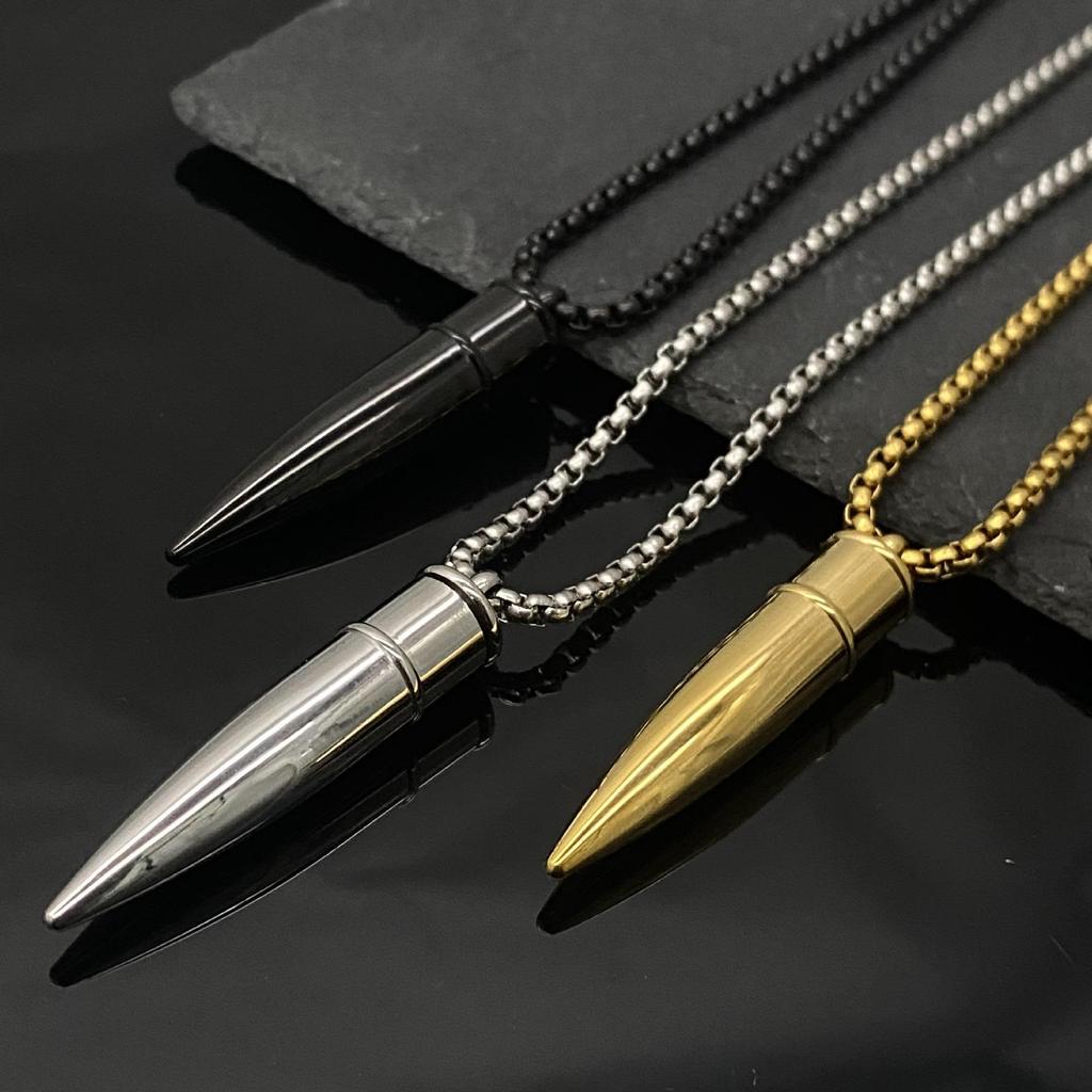Bestseller Europeo: Collana con Ciondolo Proiettile in Acciaio Inossidabile per Uomo