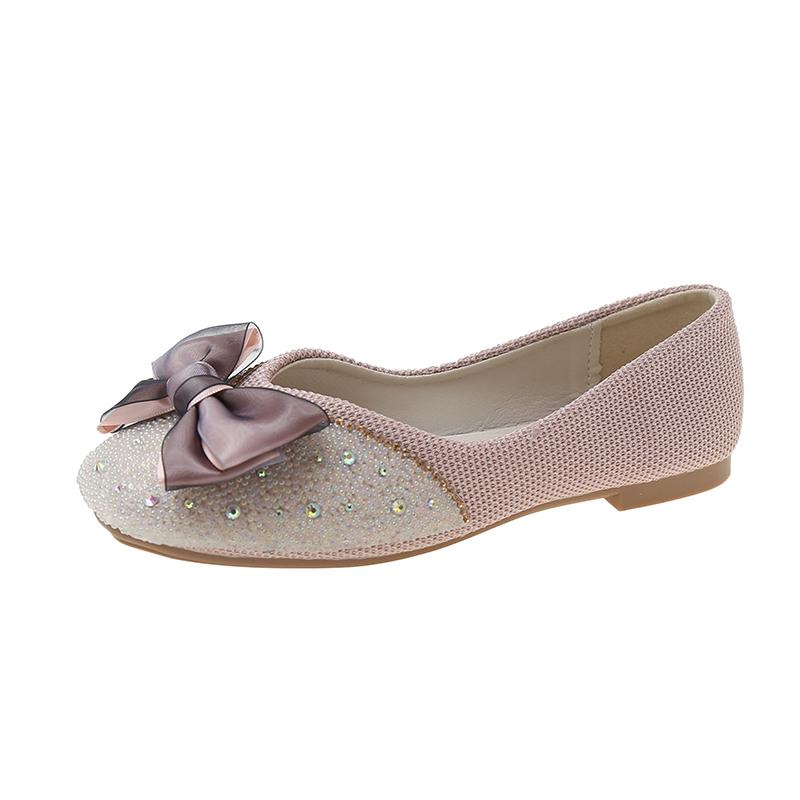 

Bow Flats Autumn New Square Toe Shallow Mouth Rhinestone Slip-on Non-Slip Low-Top Single 35 розовый