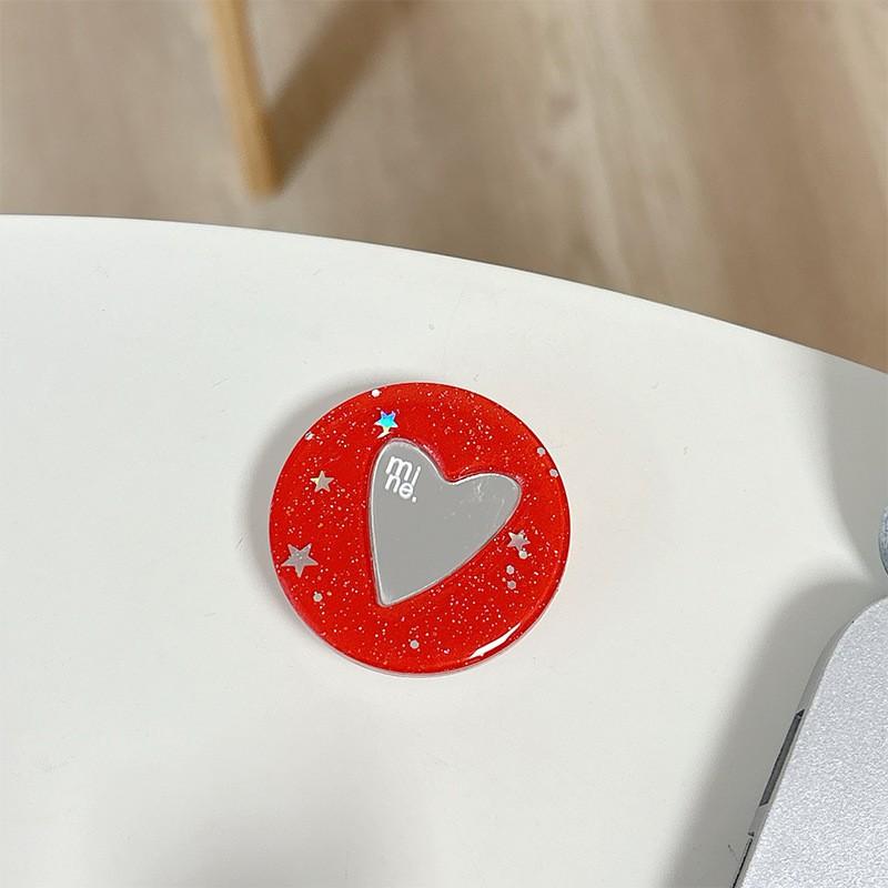 

Solid Color Circular Glitter Love Small Mirror Phone Airbag Holder Adhesive Style Internet Celebrity Decoration Women s Lazy Ring