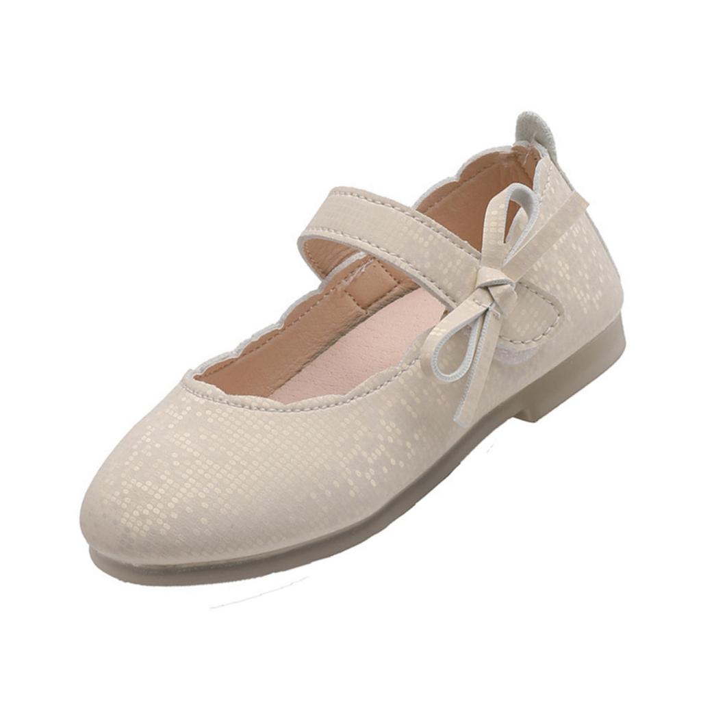 Children Round Toe Ballet Flat Shoes with Adjustable Strap and Decorative Bow Slip On Lightweight Comfortable Soft Sole Casual Footwear