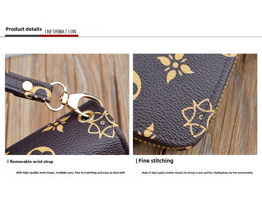 Pochetă lungă cu fermoar dublu pentru femei - Portofel la modă de capacitate mare cu buzunar pentru telefon