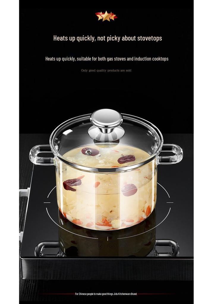 Jidu High-Temperature Resistant Borosilicate Glass Soup and Stew Pot for Gas Flame Cooking