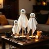 Playful Ghost Table Centerpieces 3 Pcs Halloween Ghosts on Wooden Stand, Vintage Rustic Fabric Sparkling Foam Ball Crafts Figures, Spooky Tabletop