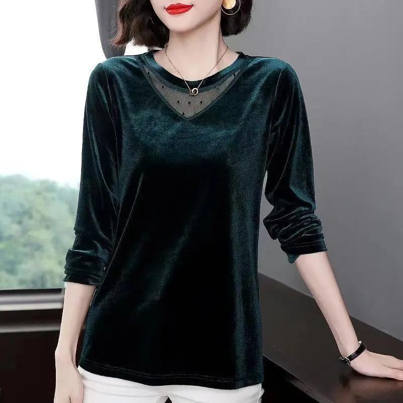 Topy Dámské Podzimní a Zimní krajka Dutá Volná Košile s kulatým výstřihem Spodní část Jednoduché Svetrové topy velké velikosti