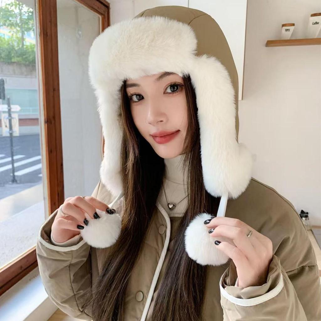 2025 Damen Verdickte Warme Daunen Lei Feng Mütze für Herbst & Winter, Vielseitig, Plüsch, Großer Kopfumfang.