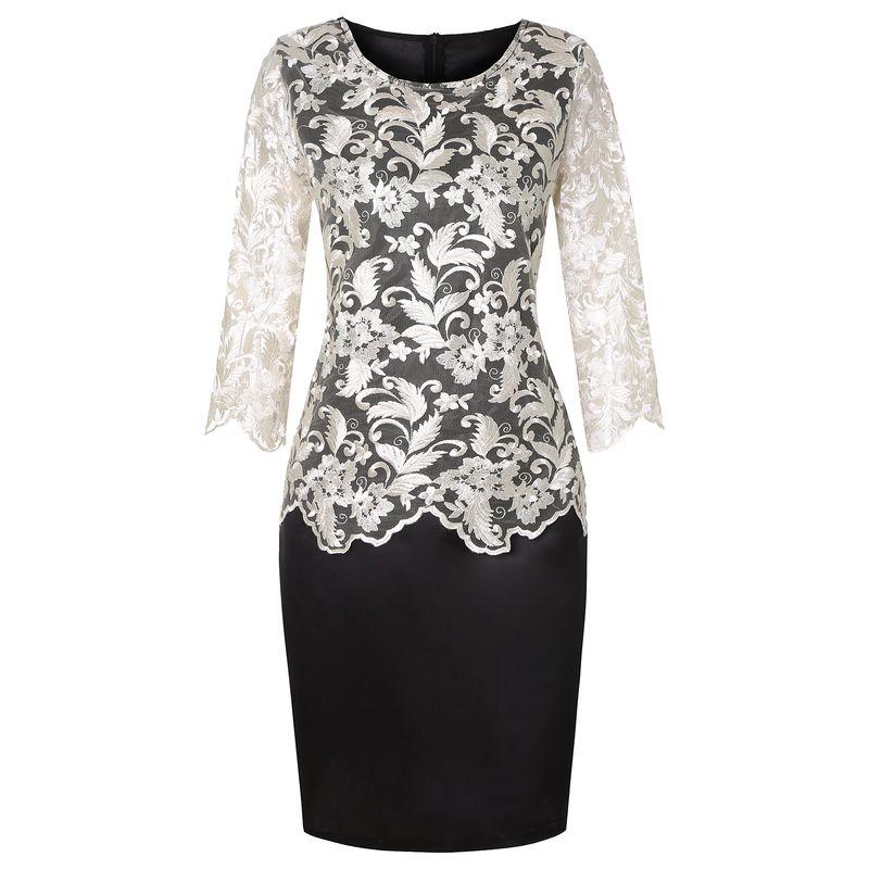 

Женская мода Кружевная вставка Полрукава Имитация двойки Silver 5XL