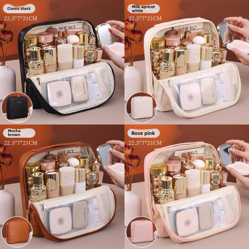 Portable Large Capacity Makeup Bag With Waterproof Pu Material For Women And Men