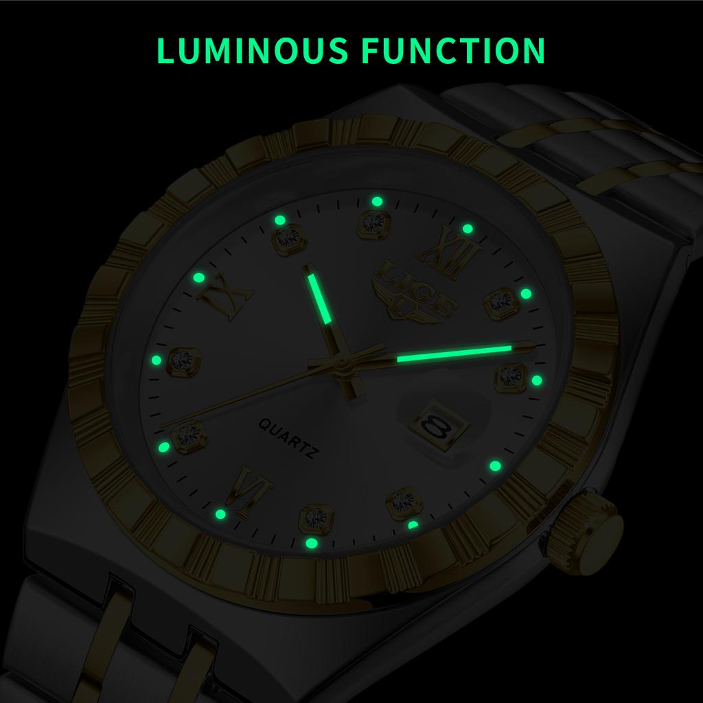 LIGE Damenuhr Quarz schlicht Luxus leuchtend Edelstahl Kalender wasserdicht Damenuhr Armbanduhr reloj