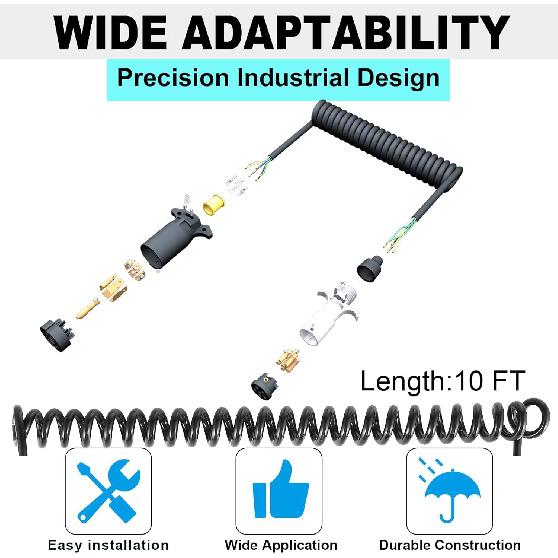 7 Pin To 6 Pin Trailer Adapter, RV 7 To 6 Trailer Wire Kit, 7-Wire To 6-Wire Coiled Cable with Female Receptor Trailer Adapter Stretches To 8-10 Feet