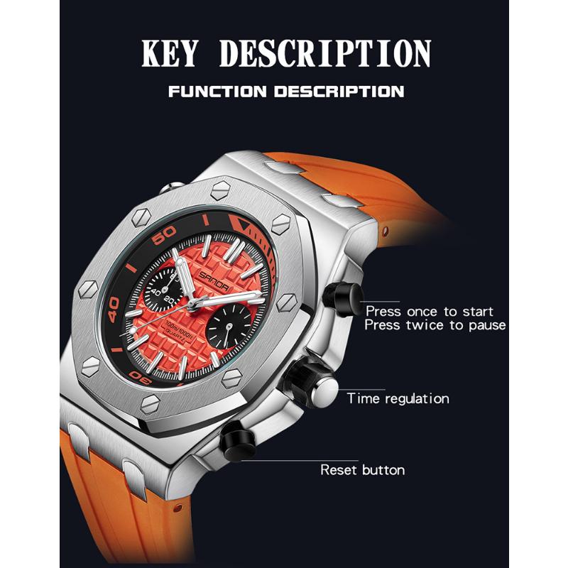 SANDA New Luminous Men's Quartz Watch Nails, Wodoodporne trendy Męskie zegarki kwarcowe