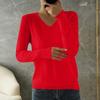 Women's Fashion Loose Knit Sweater Bottom Shirt V-Neck Pullover Long Sleeve Solid Color Top