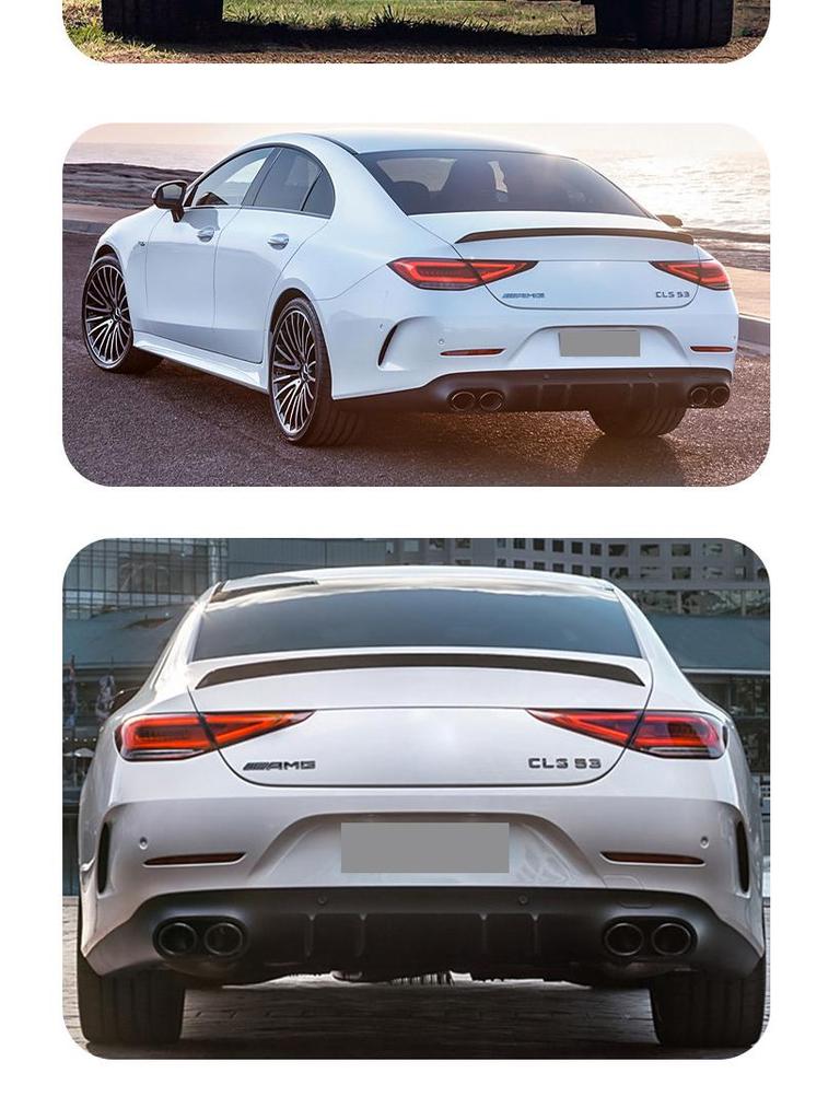 Mercedes-Benz CLS C257 Rear Lip Modification Kit - Matte Black, CLS53 AMG Style, Four-Outlet Tailpipe Surround
