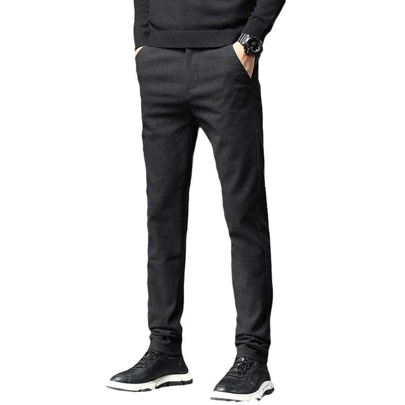 New Velvet Thickened Thermal Casual Pants Men's Straight Slim-fitting Cotton and Linen Polished Elastic Waist Men's Pants