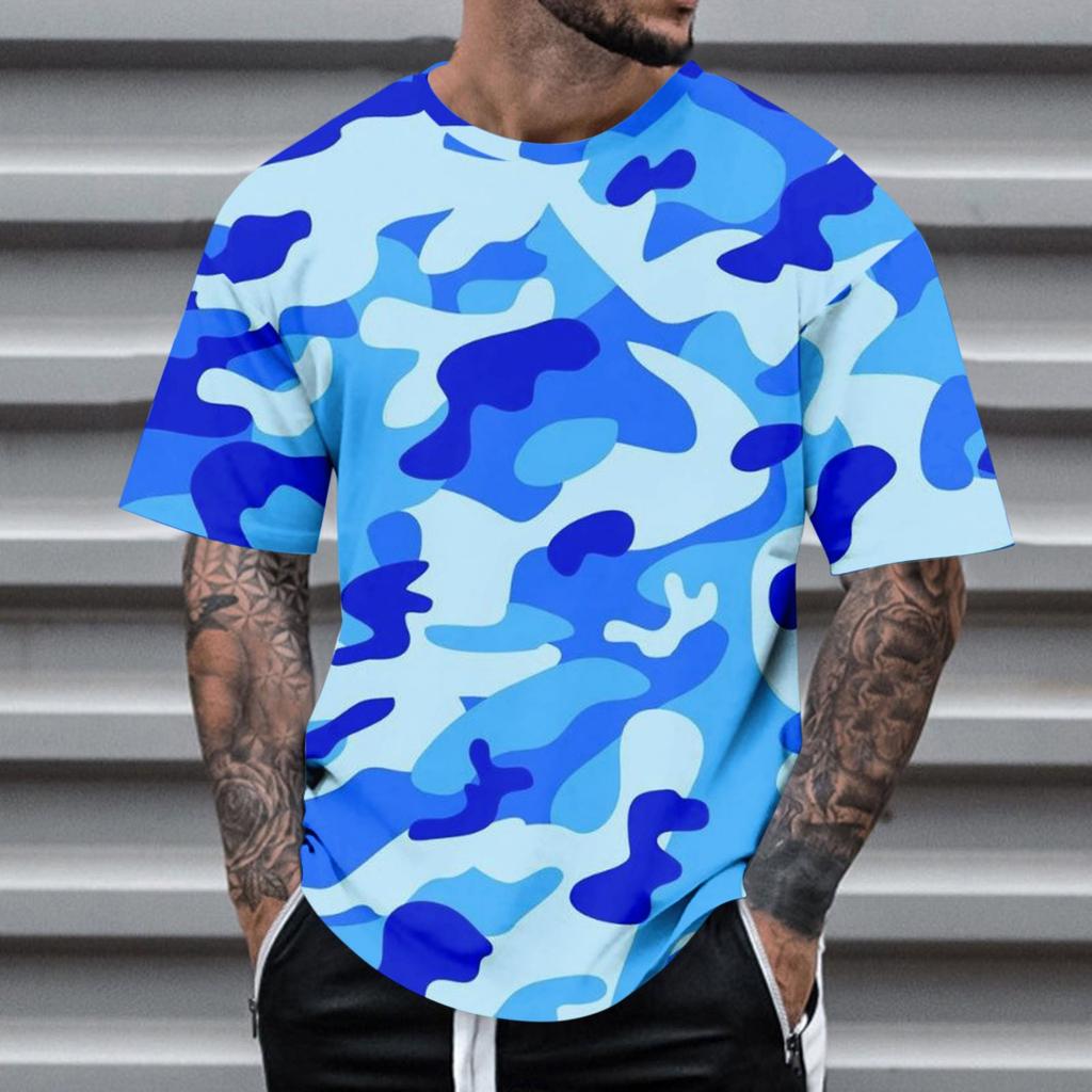 Fashion Men's Short Sleeve Round Neck Printed Top Blouse