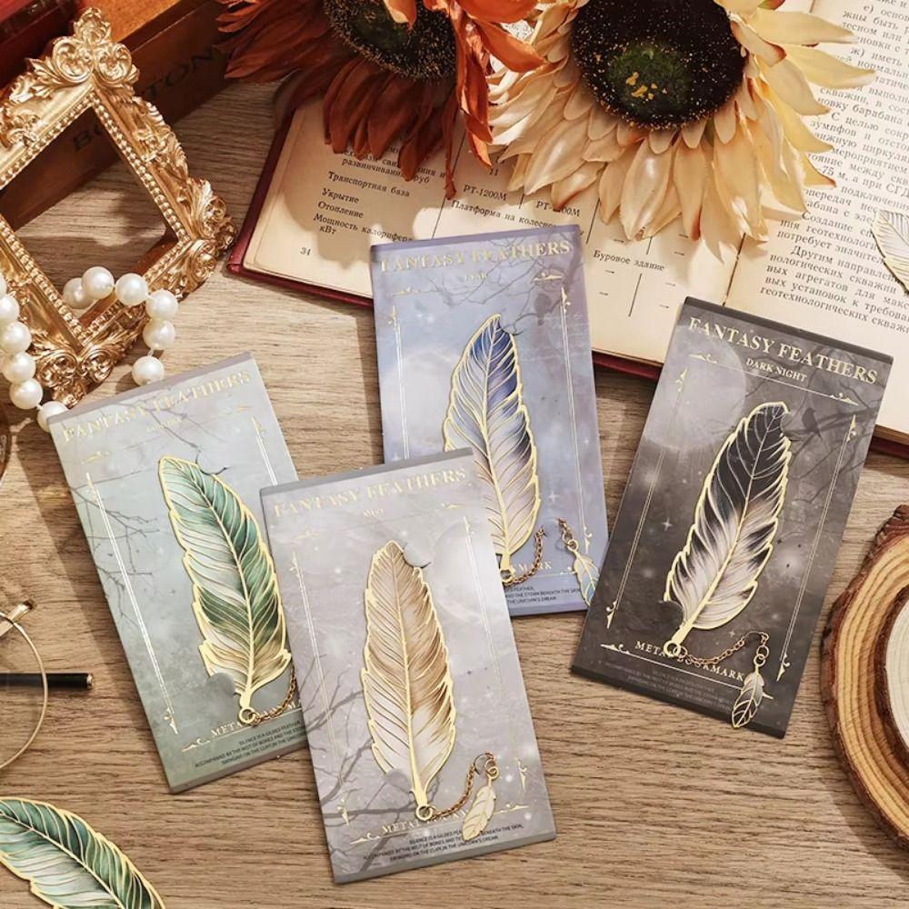 4Pcs Chinese Style Metal Feather Bookmark Creative Decorative Bookmark Reading Accessory
