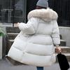 Women Winter Jacket with Furry Hood Thickened Padded Down Coat Drawstring Waist Zipper Closure Mid Length Windproof Cold Weather Cotton Coat