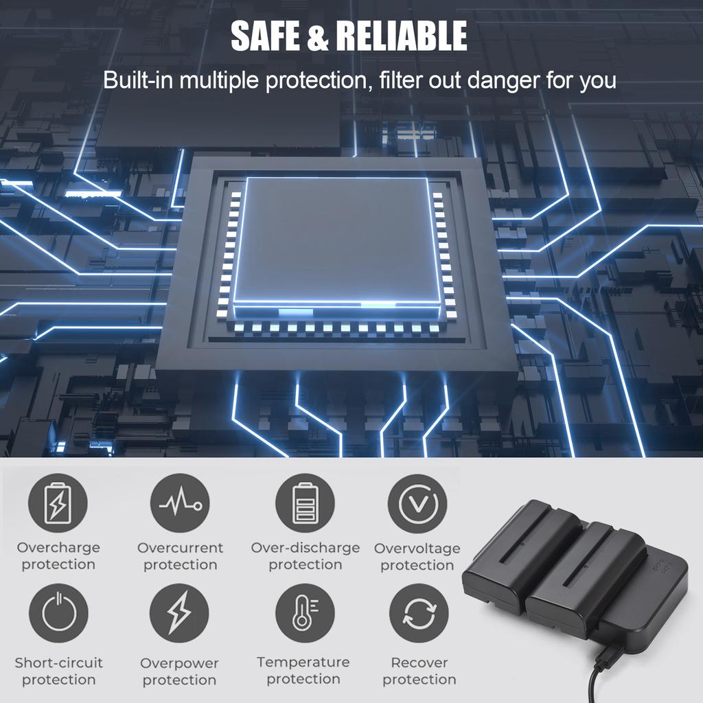 Camera Battery Charger Kit 7.4V 2600mAh Battery 2 Slot Battery Charger USB Charging Cable for NP F550 F570