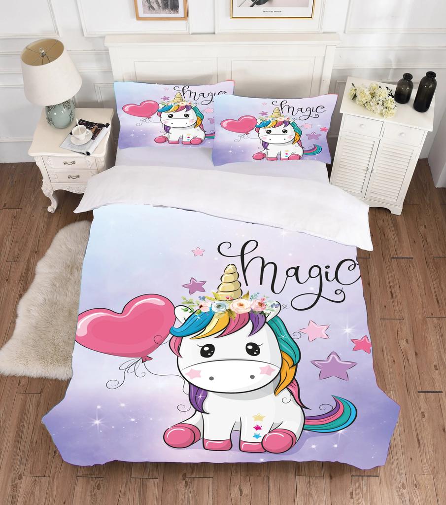 Bed Linens Cute Cartoon Comforter Bedding Sets Duvet Cover+pillocases 3D Print Unicorn Bedding Set 140x210 Single Double Size